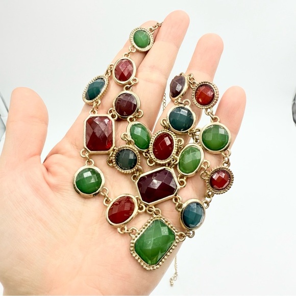 Regal Acrylic Mosaic Gemstone Statement Necklace - Picture 6 of 9